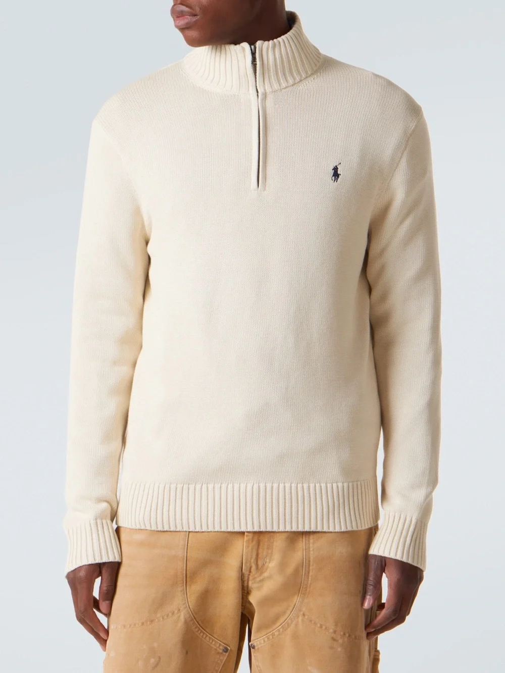 Polo Ralph Lauren Cotton Knit Quarter Zip Sweater Cream Ivory XXL